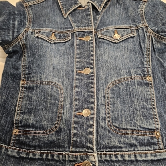 HALOGEN Blue Denim Flap Pocket Trucker Cropped Jean Jacket sz S - Picture 9 of 10